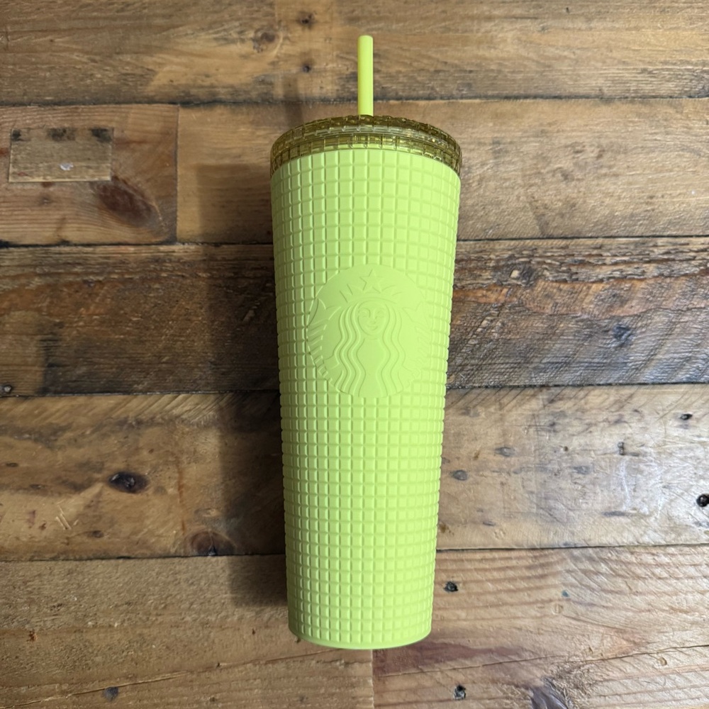 NWT Starbucks Meadow Yellow Grid Soft Touch Tumbler Venti 24 oz